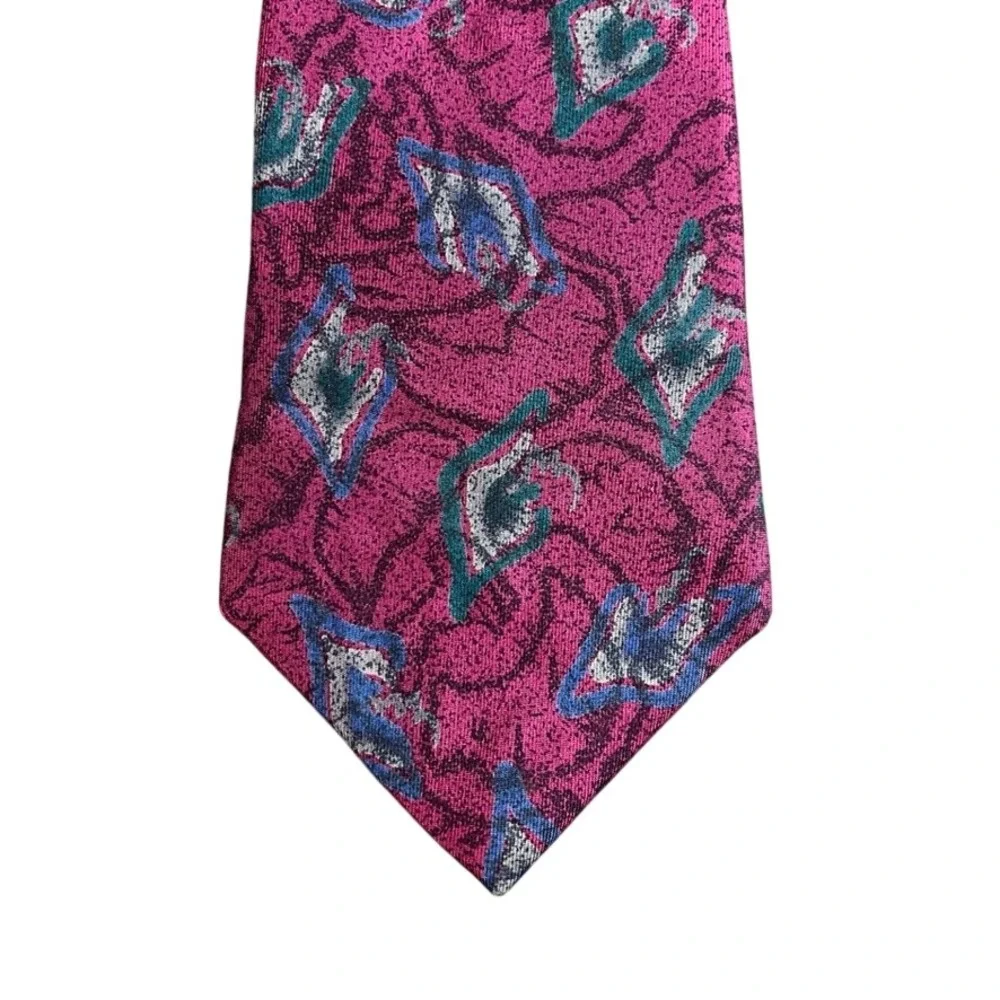 Strathmore Anderson-Little Mens Silk Tie Burgundy Blue Geometric Made in Italy